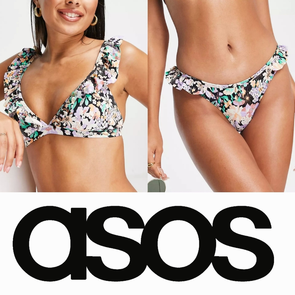 NWT ASOS Pieces Floral Frill Detail Bikini